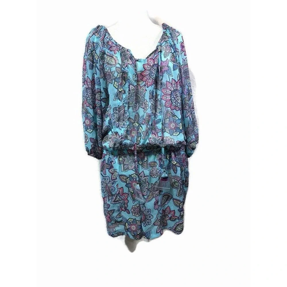 Vera Bradley New with Tags Floral Swim Coverup Romper with tassel M beach